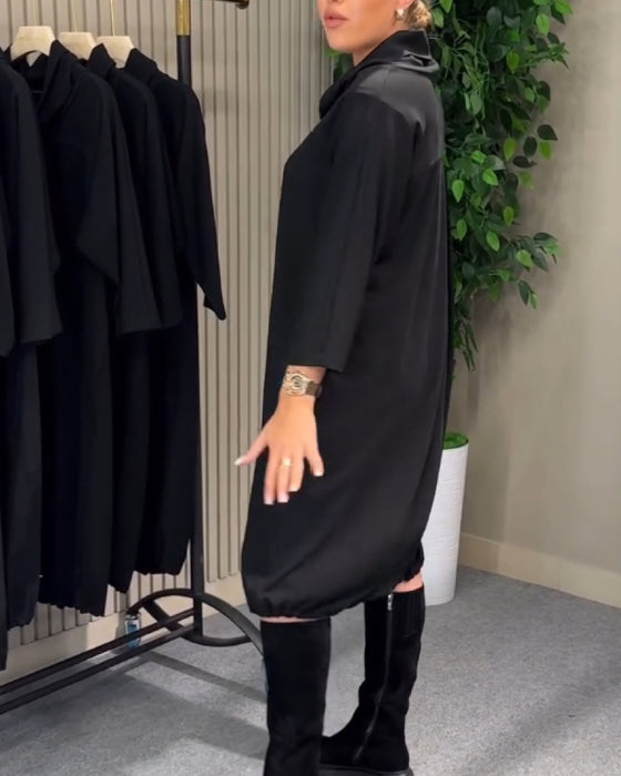 Kleid stylisch 3/4-Arm Ärmel Schalkragen