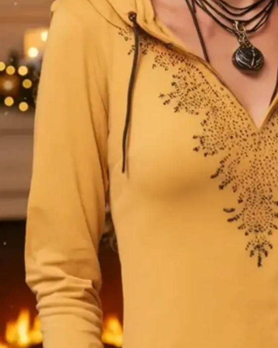 Top Mit Kapuze Freizeit Langarm Bedruckt