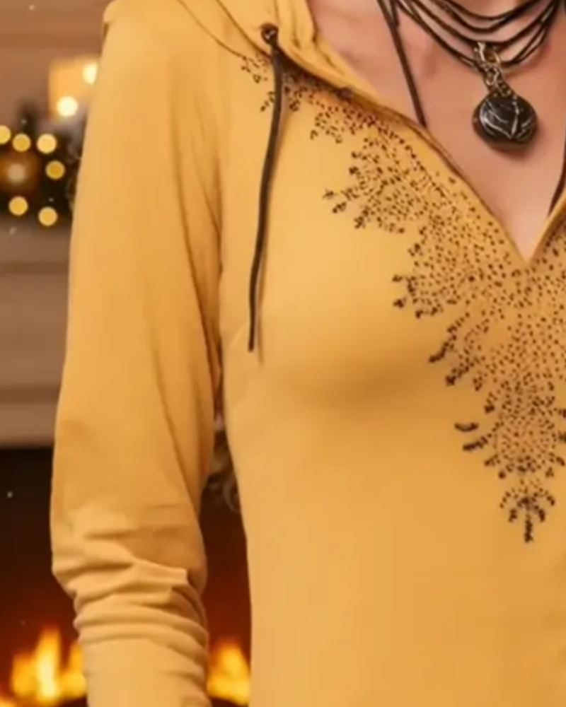 Top Mit Kapuze Freizeit Langarm Bedruckt