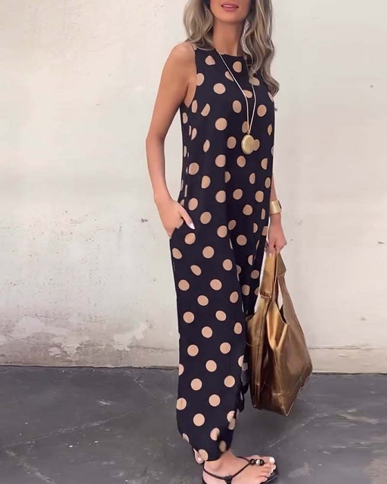 Kleid Ärmellos Punkt Schlitz Maxi