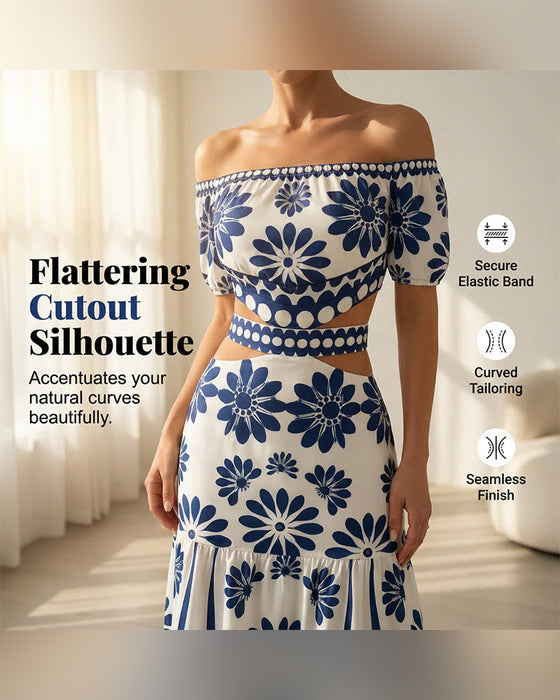 Kleid Off-Shoulder Blumig Ausschnitt