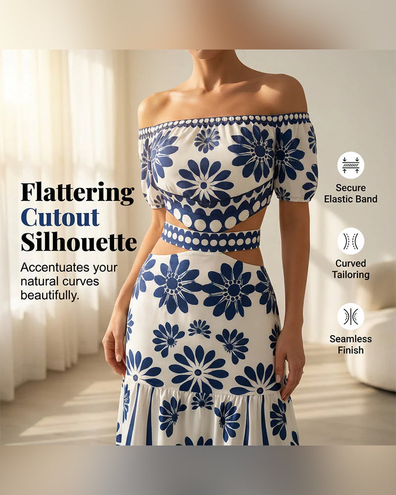 Kleid Off-Shoulder Blumig Ausschnitt