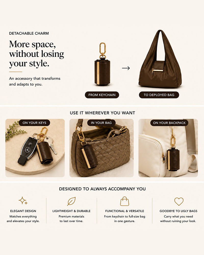 Verwandelbare Charm-Tasche – Stilvolle Vegane Leder Tote & Schlüsselanhänger-Charm