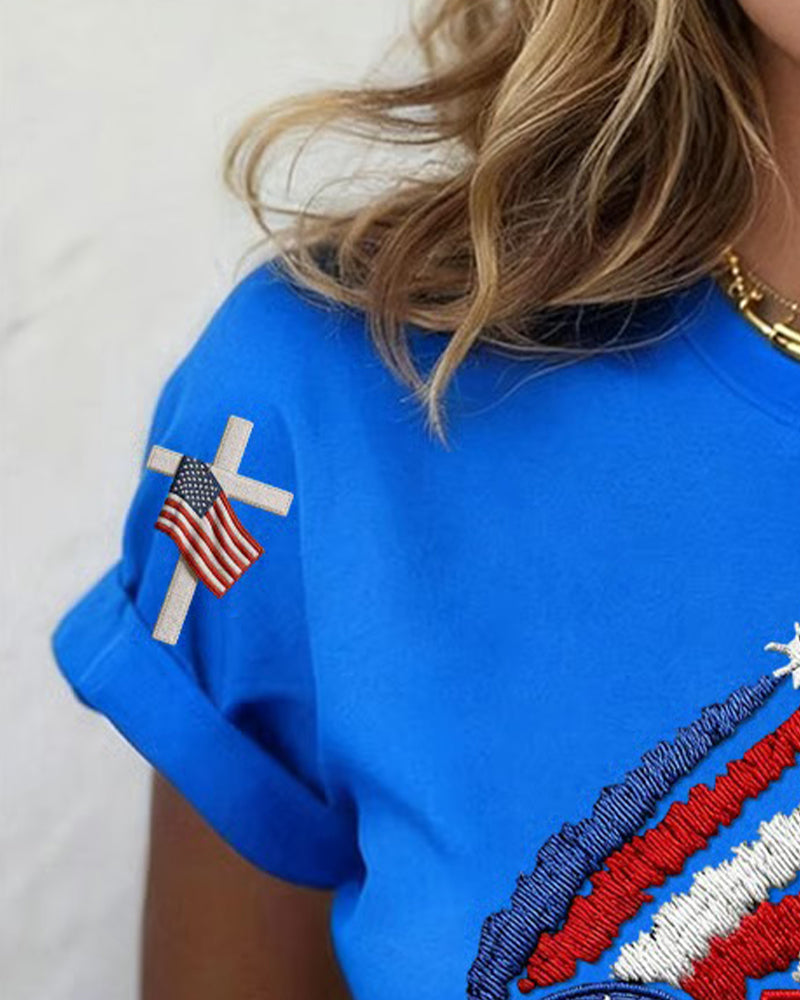 T-Shirt Flagge Flugzeug Druck Kurzarm