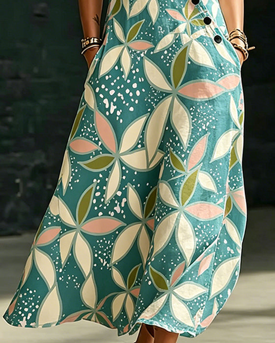 Kleid Asymmetrisch Knopf V-Ausschnitt Ärmellos