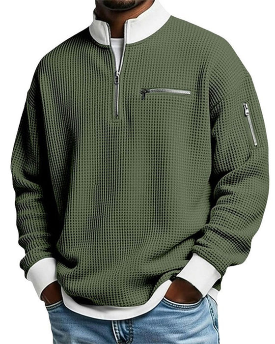 Sweatshirt Stehkragen Kontrastierend Reißverschluss