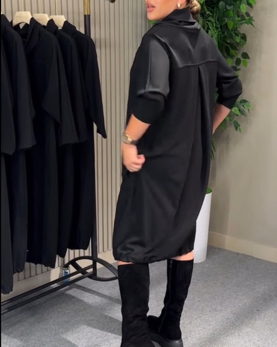Kleid stylisch 3/4-Arm Ärmel Schalkragen