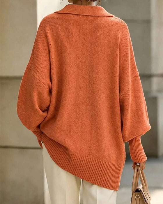 Lockerer Cardigan mit Revers, V-Ausschnitt und Knopfleiste