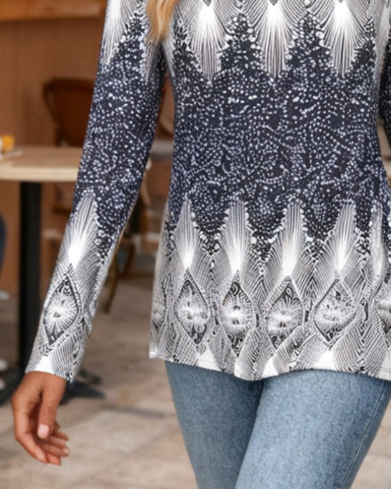 Top Langarm Rundhals Bedruckt Slim Fit