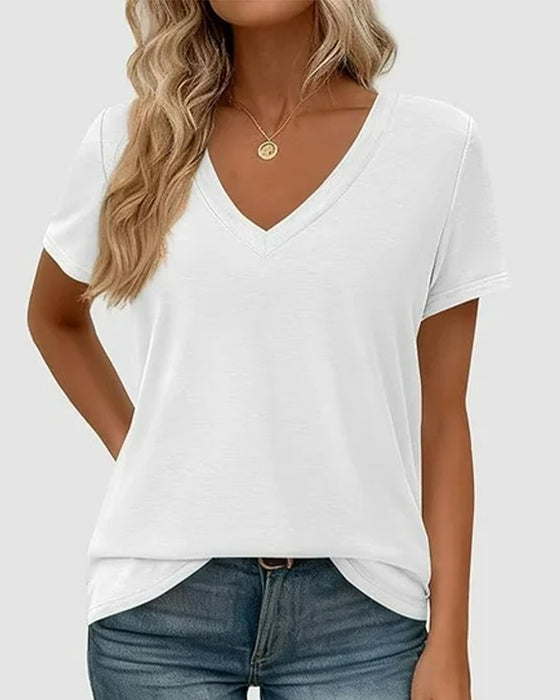 T-Shirt Pullover V-Ausschnitt Uni