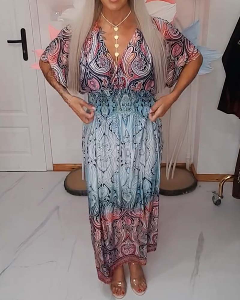 Kleid V-Ausschnitt Taille Drapiert Urlaub