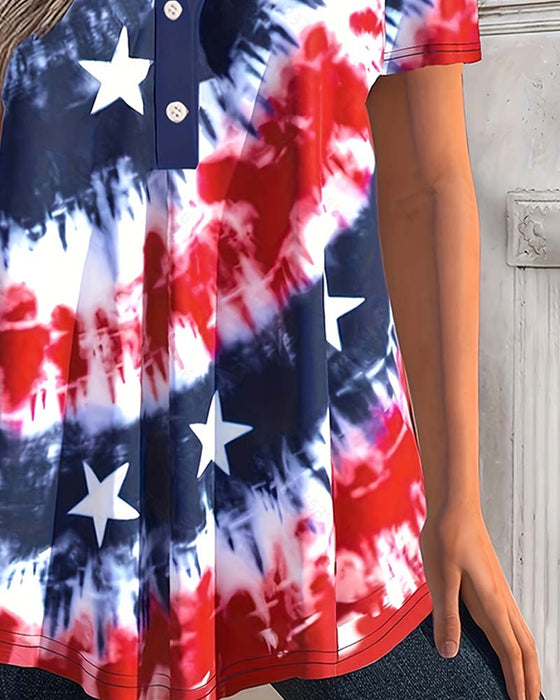Blusen Tie-Dye Henley Kurzarm