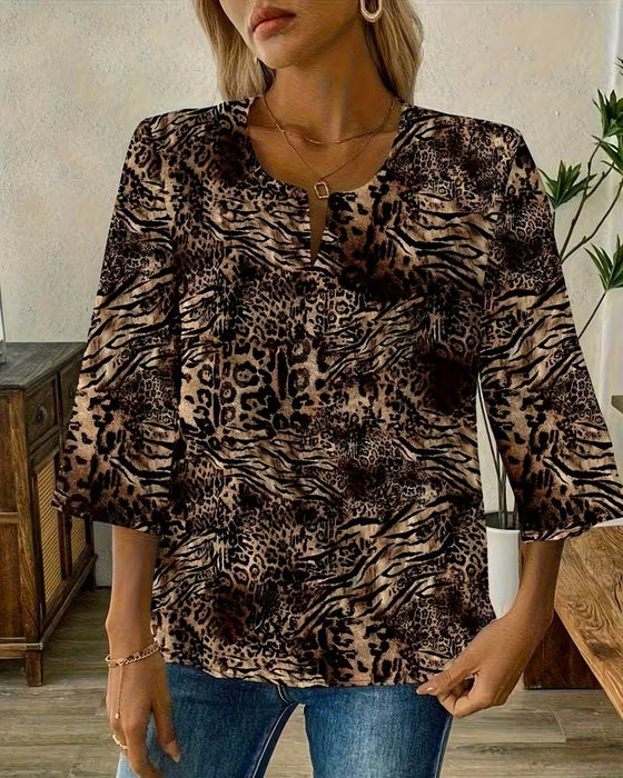 Bluse Leopard V‑Ausschnitt