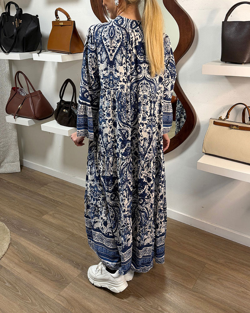 Kleid mit retro Blumenmuster und Maxi-Länge