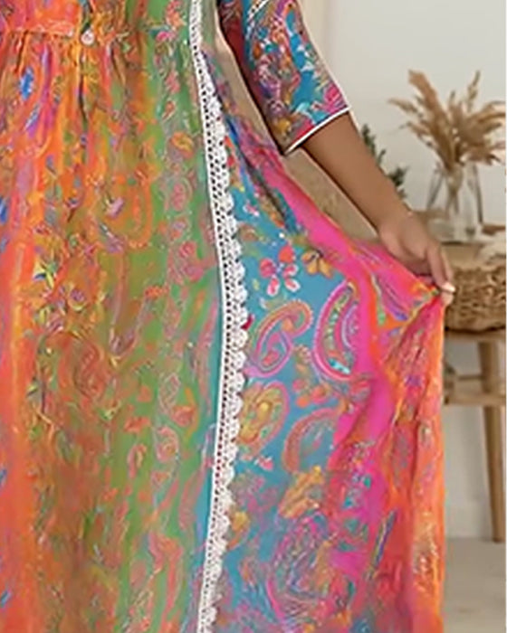 Kleid Bohemian Druck Lang