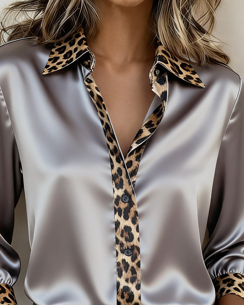 Hemd Revers Leopardenmuster Kontrast