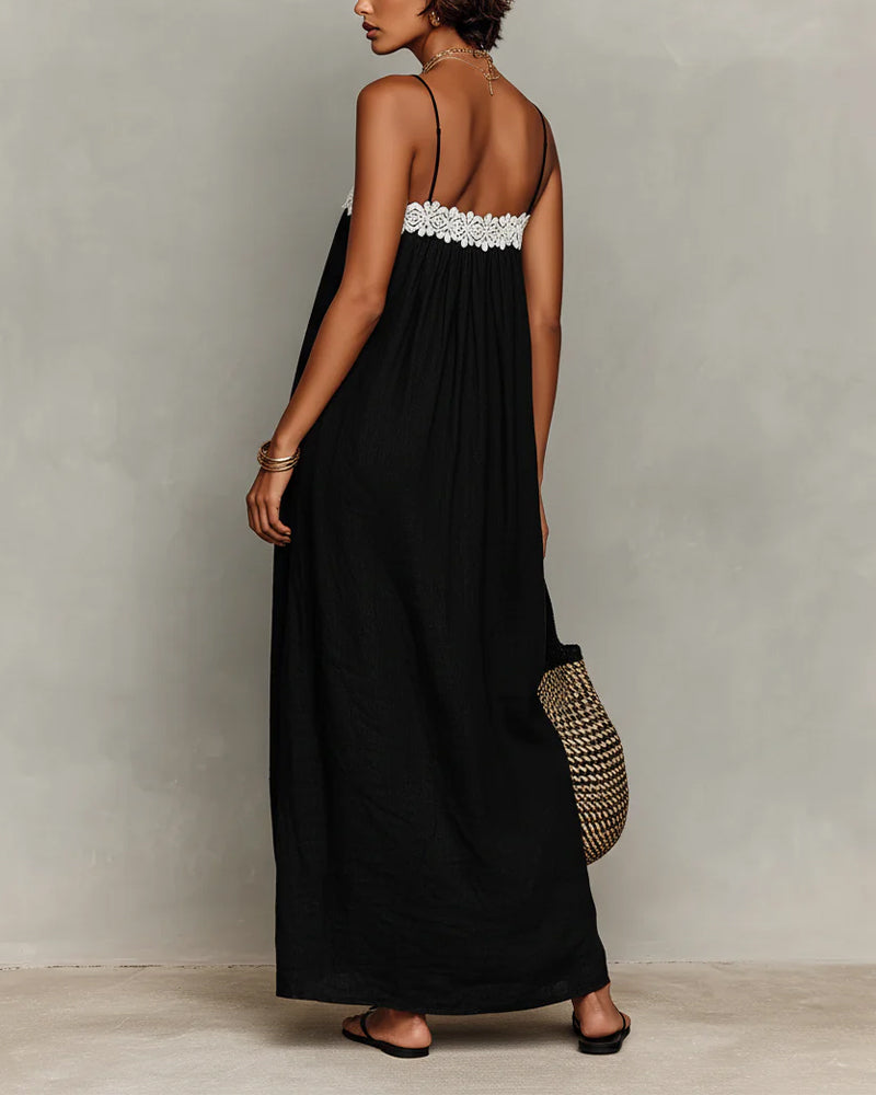 Kleid Kontrastfarbe Gerade Maxi