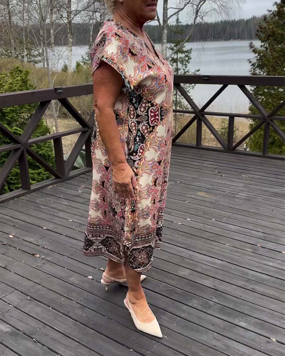 Kleid V-Ausschnitt Paisley Shiftkleid