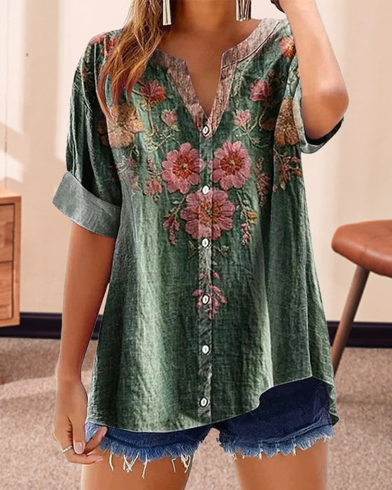Bluse mit modischem Print und V-Ausschnitt