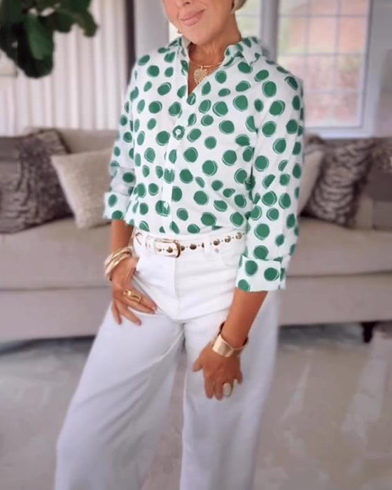 Bluse mit Revers Punktmuster Druck lässig