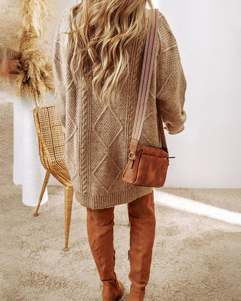 Strickkleid, lässig, Rundhalsausschnitt, einfarbig