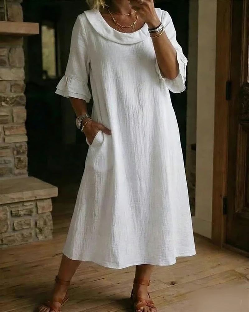 Kleid Locker Doppellagig Rüsche Halbarm