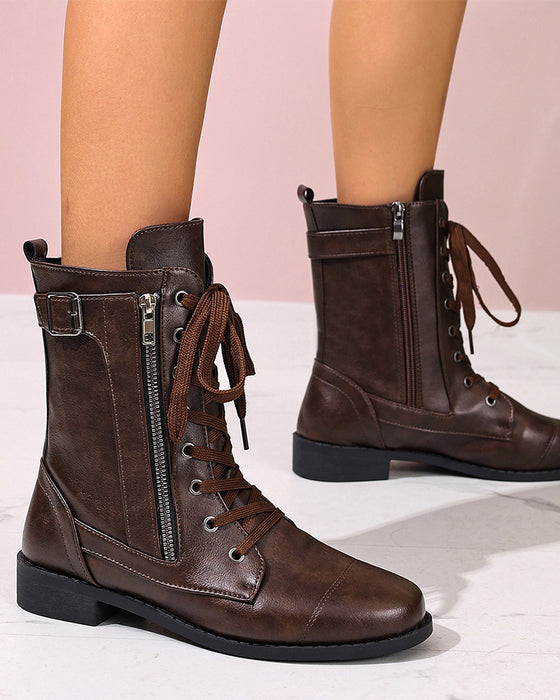 Stiefel Damen Rundkappe Seitlicher Reißverschluss Leder Orthopädisch