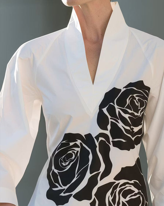 Bluse V-Ausschnitt Blumen Print