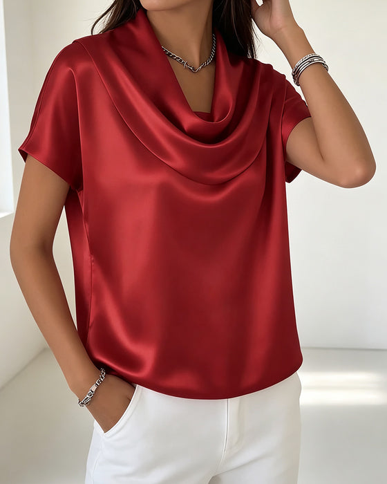 Bluse Einfarbig Drapierter Kragen