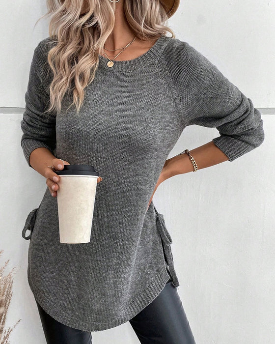 Pullover Mit Raglanärmeln Und Knoten-Seiten-Design