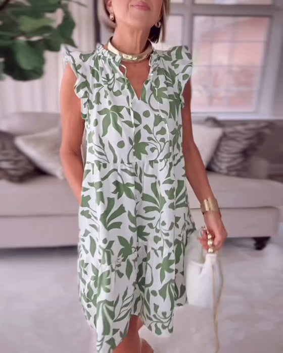 Kleid Blumenmuster Rüschenärmel Lockerer Schnitt