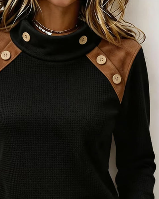 Sweatshirt Schulterknopf Zusammengesetzt Mockkragen