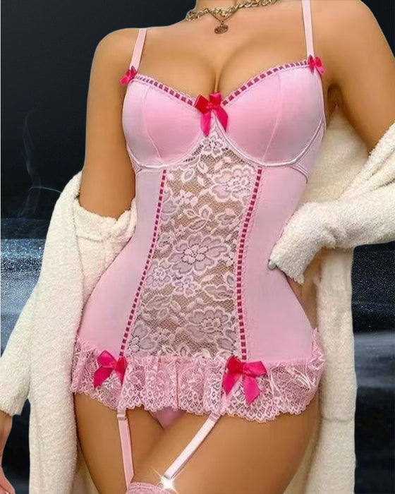 Zweiteilige Unterwäsche Spitze Mädchenhafter Stil Strumpfhalter