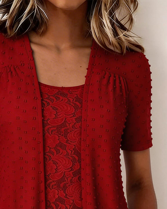 Bluse Gefälscht Zweiteilig Jacquard Spitze Patchwork