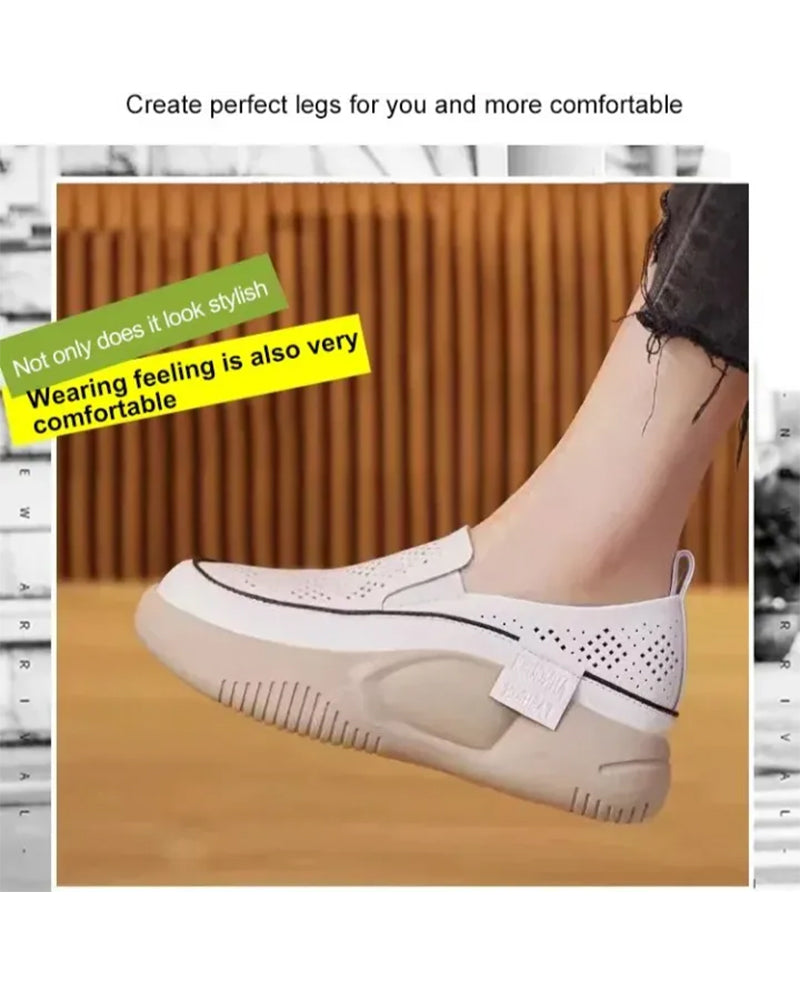 Schuhe Dick Sohle Damen Durchbrochen Loafers Runde Zehe Kappe