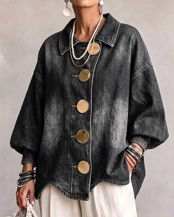 Mantel Großer Metallknopf Gewaschener Denim