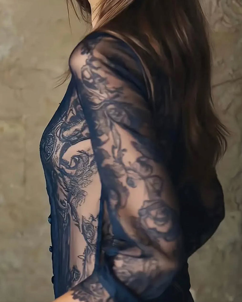 Modische Bluse mit Spitzenbesatz und Print