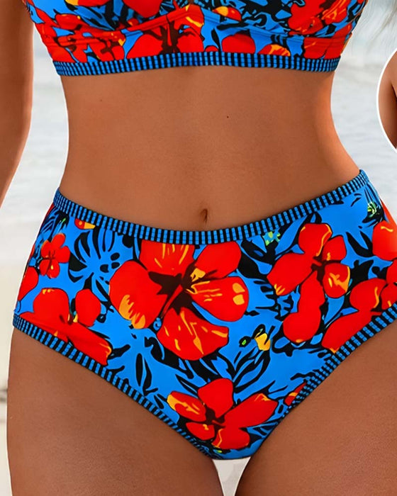 Bikini Blumen Tief-V Hoch-Taille