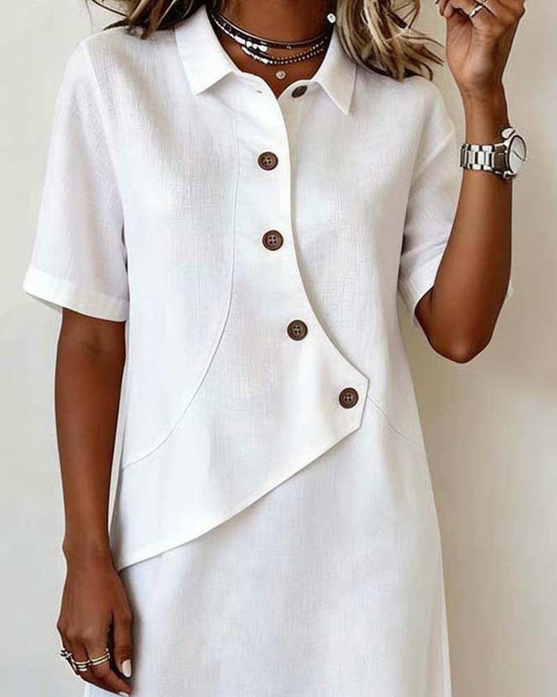 Kleid Asymmetrischer Knopf Revers Hemd