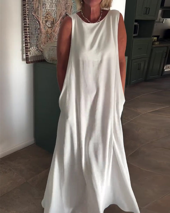Kleid Ärmellos Locker Drapiert Lang