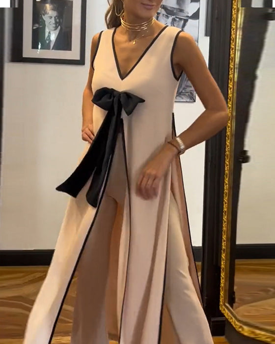 Eleganter, einfarbiger, ärmelloser schleifenanzug