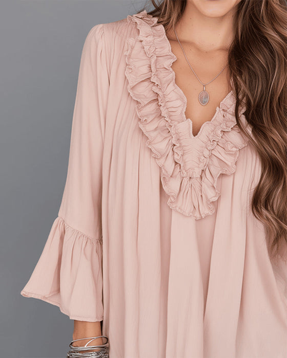 Bluse Elegant V-Ausschnitt Rüsche