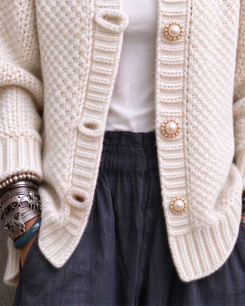 Cardigan Perlenknopf Grobstrick