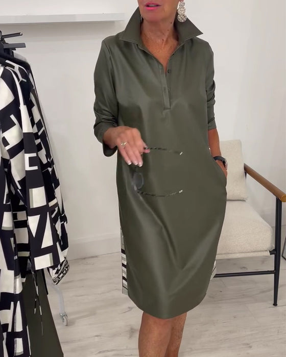 Kleid Revers Uni Langer Ärmel
