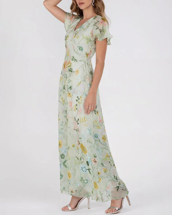 Kleid Rüsche Blumen Print