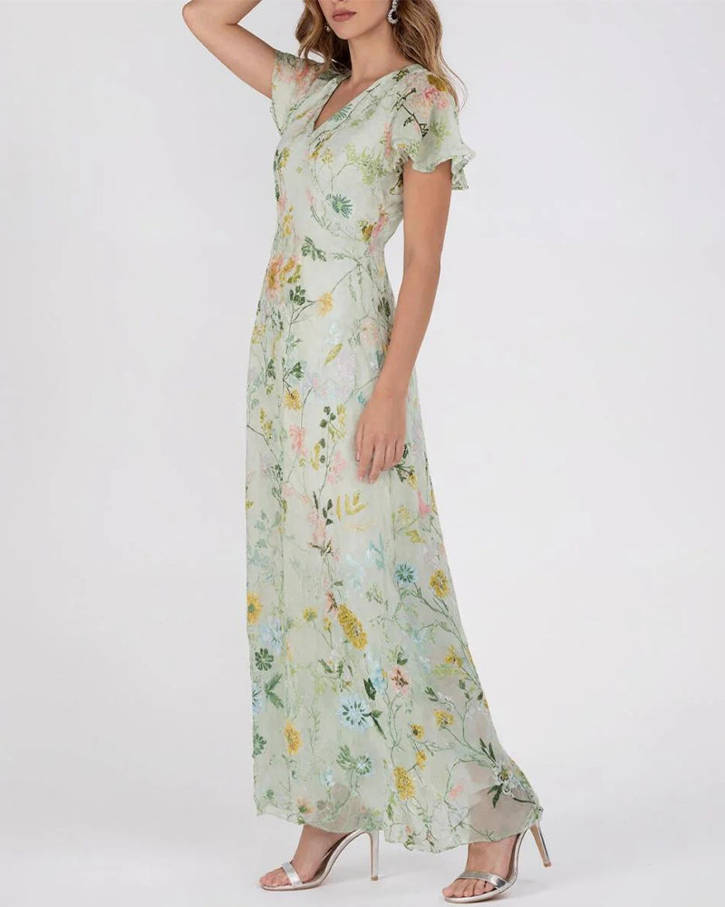 Kleid Rüsche Blumen Print