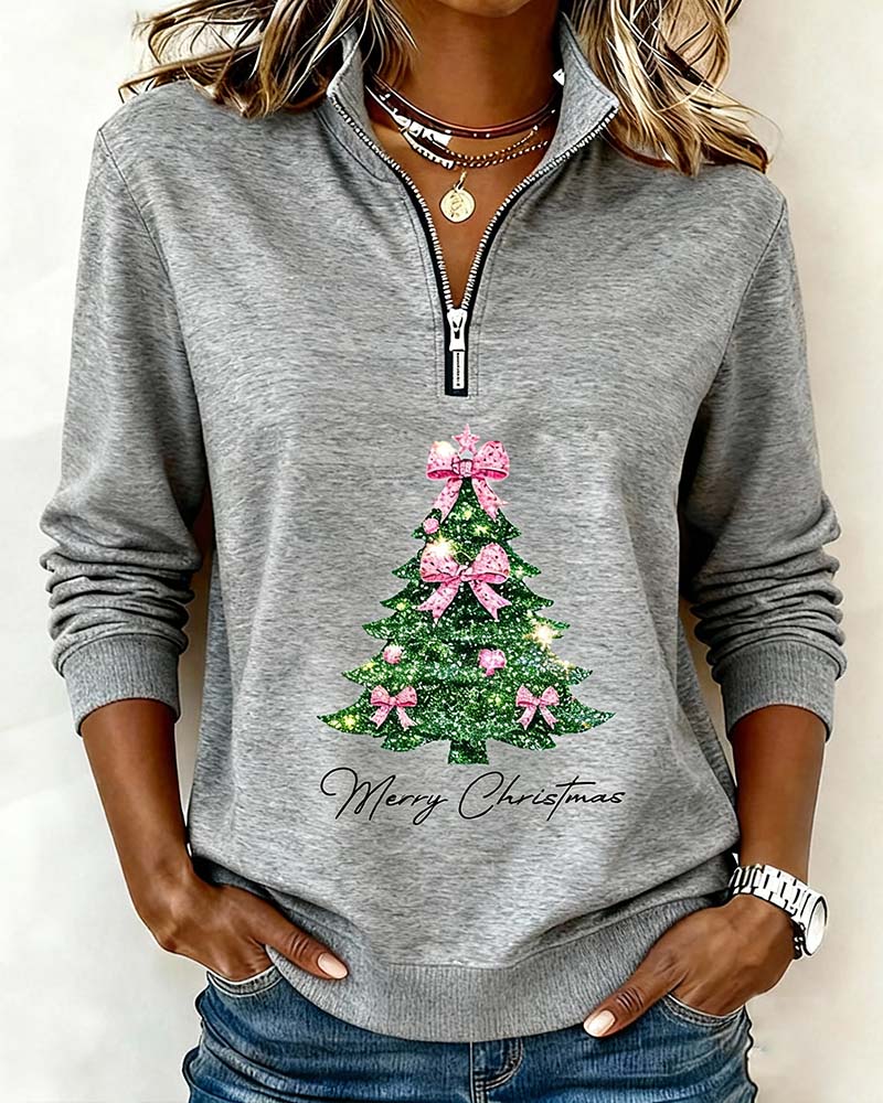 Sweatshirt mit Halbreißverschluss und Weihnachtsbaum