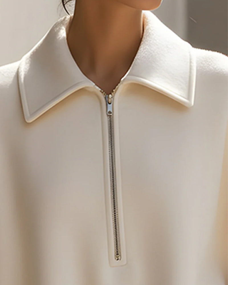 Halb-Zip-Sweatshirt mit Laternenärmeln und Reverskragen