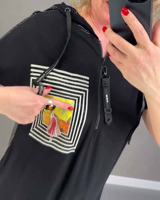 Kleid lässig mit Kapuze und Grafikdruck
