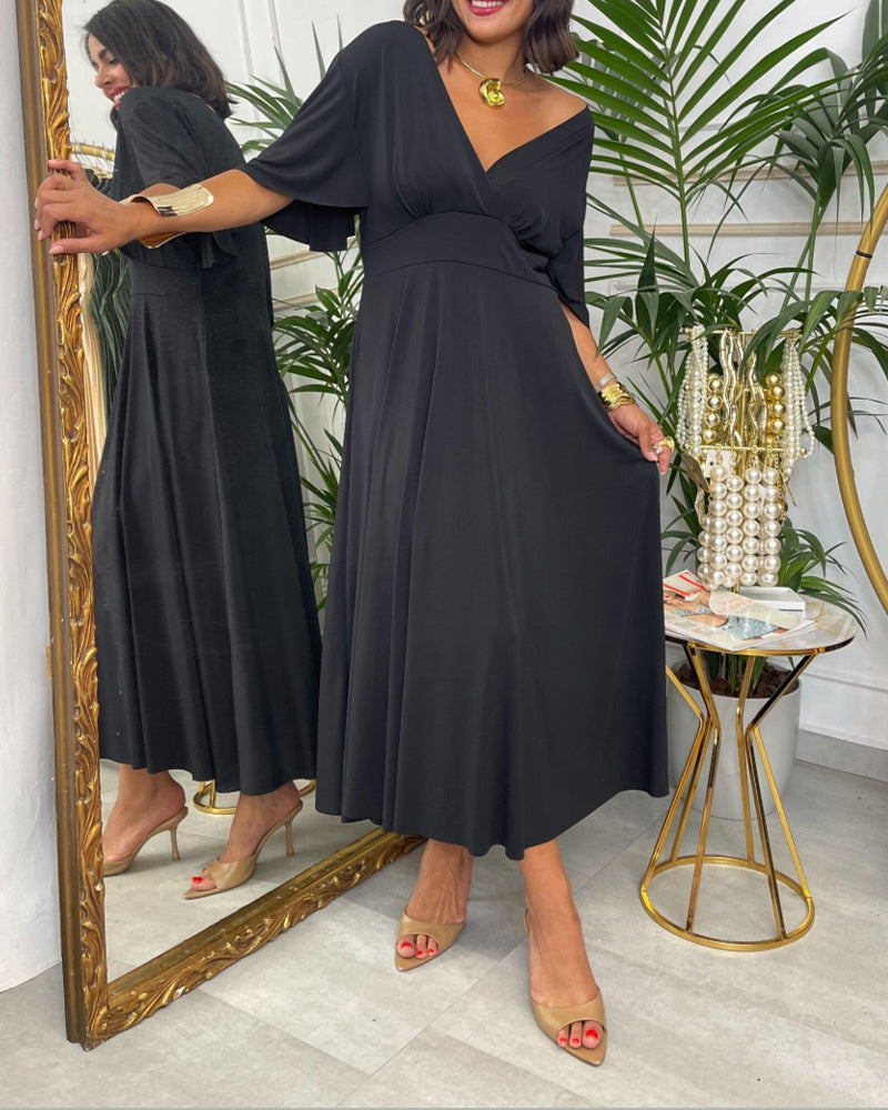 Kleid V-Ausschnitt Einfarbig Taille